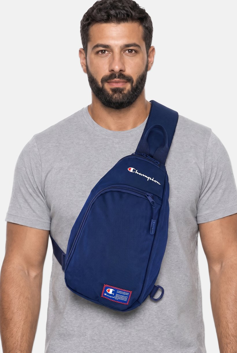 Men Brand Logo Cross Body Bag, Navy