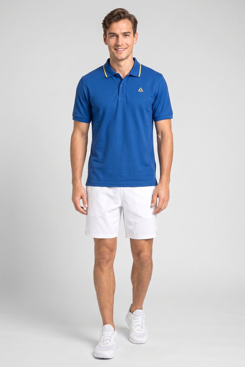 Men Regular Fit Brand Logo Short Sleeve Outdoor Polo, Blue