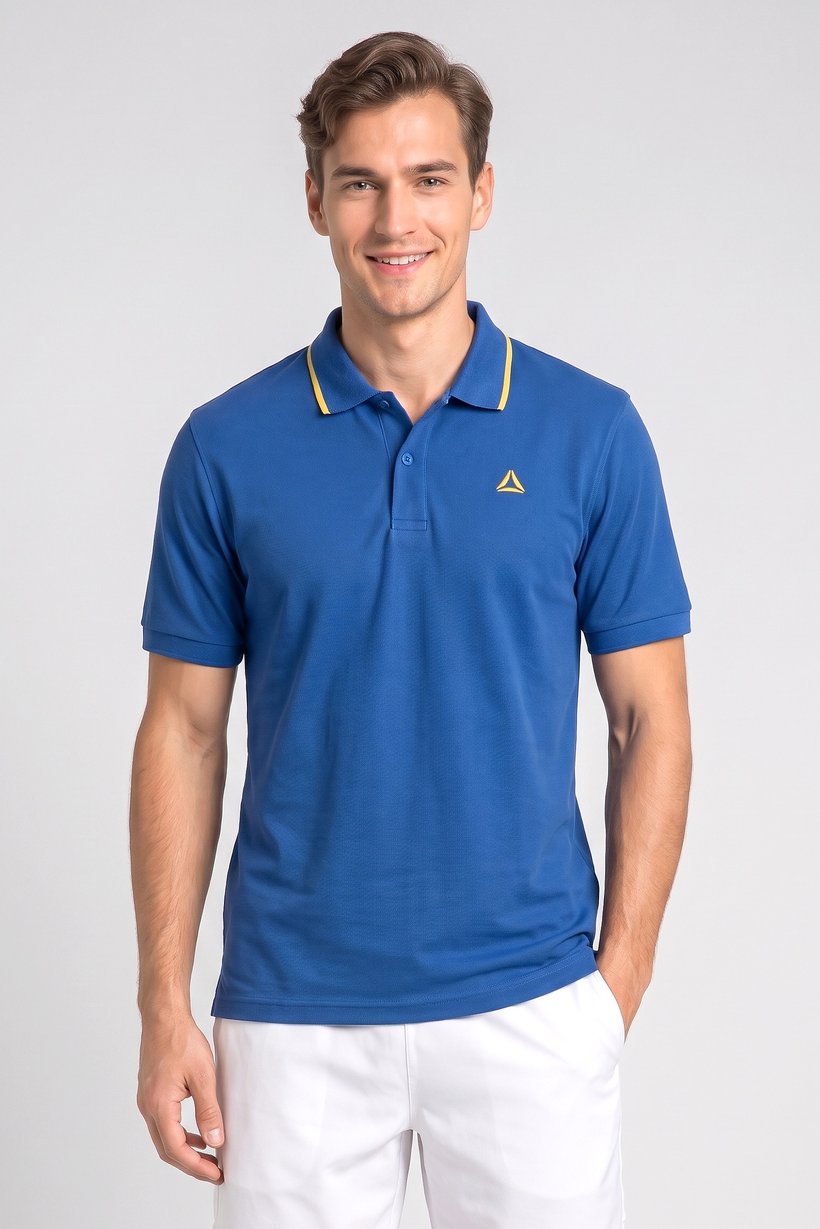 Men Regular Fit Brand Logo Short Sleeve Outdoor Polo, Blue