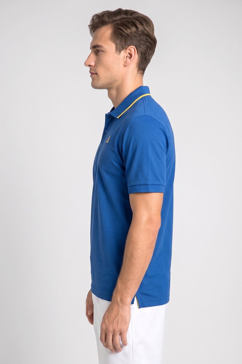Men Regular Fit Brand Logo Short Sleeve Outdoor Polo, Blue