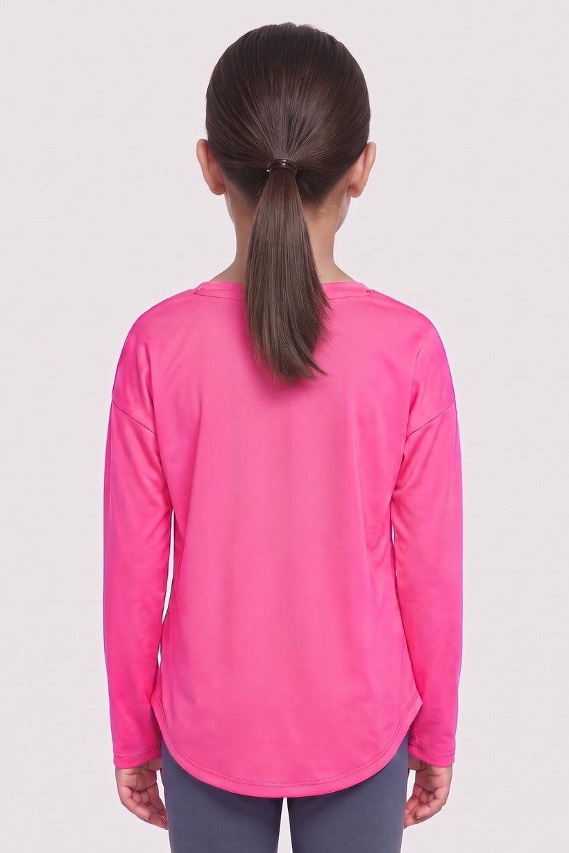 Kids Girl Dri Fit Long Sleeve Training T-Shirt, Dark Pink