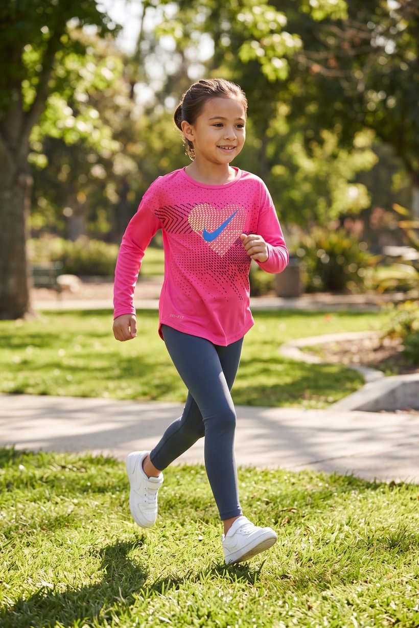 Kids Girl Dri Fit Long Sleeve Training T-Shirt, Dark Pink
