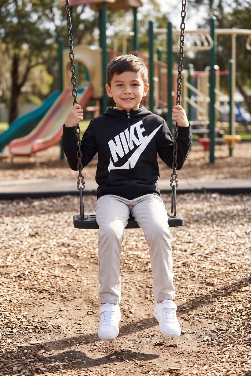 Kids Boy Sportswear Fit Long Sleeve Hoodie, Black