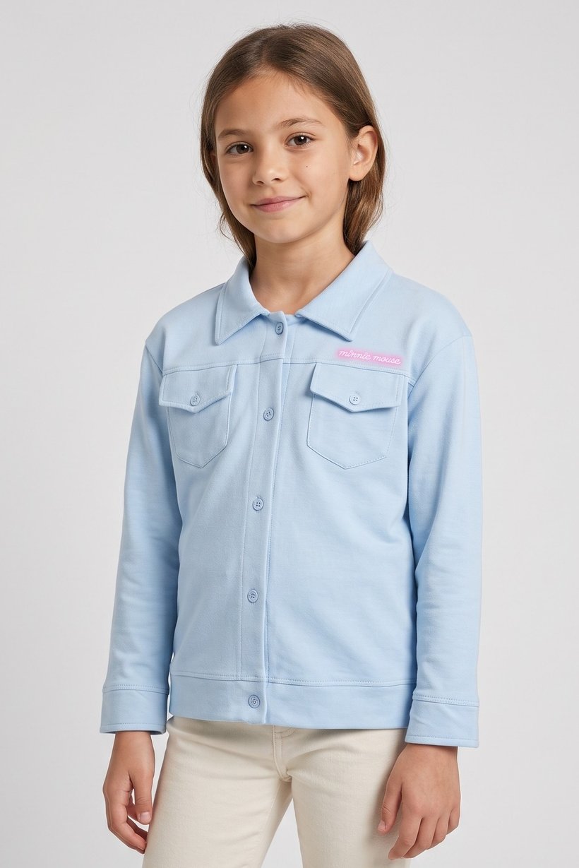 Kids Girl Graphic Print Jacket Shirt, Blue
