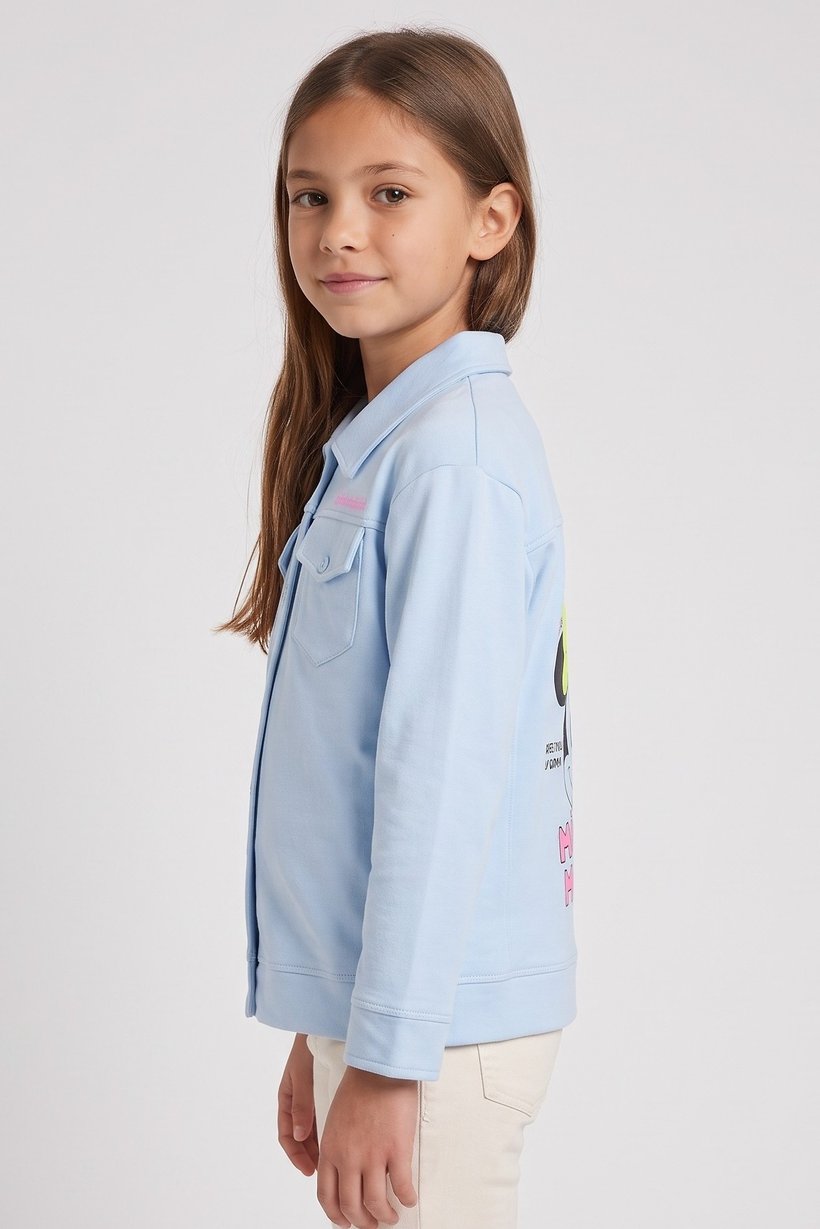 Kids Girl Graphic Print Jacket Shirt, Blue