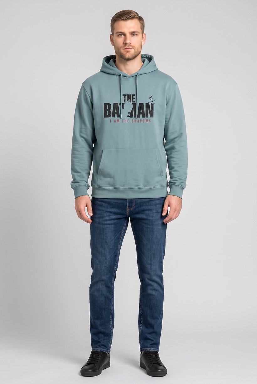 Men Long Sleeve Graphic Print Hoodie, Sage Green