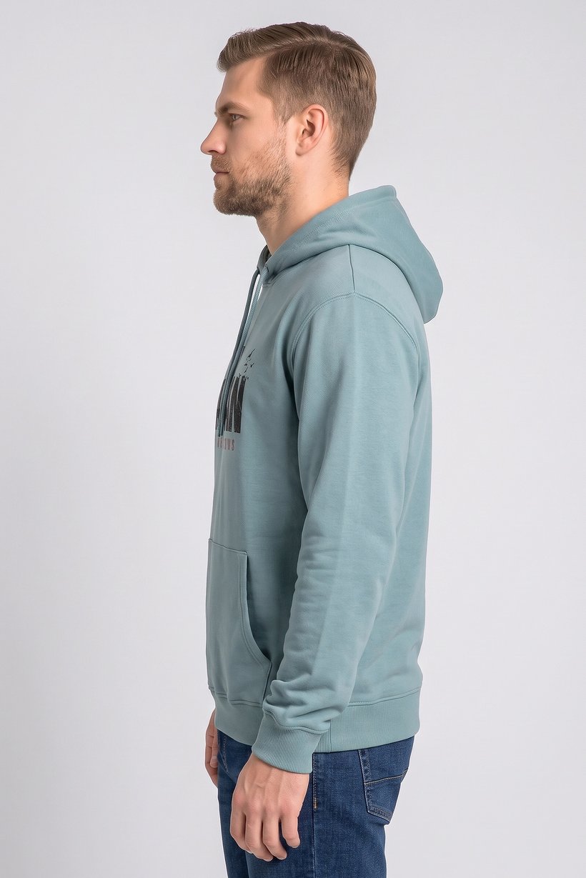 Men Long Sleeve Graphic Print Hoodie, Sage Green
