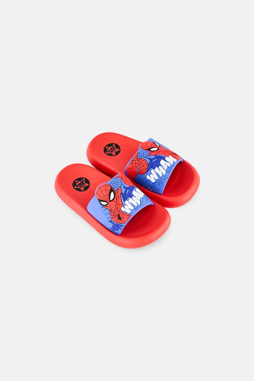 Toddlers Boy Spider Man Slip On Slides, Red