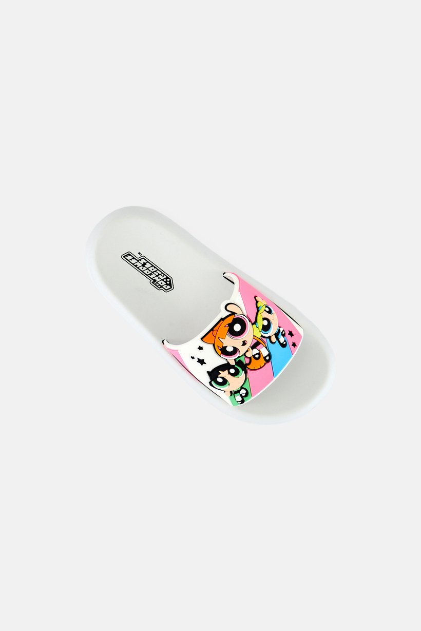 Toddlers Girl Power Puff Girl Slip On Slides, Multicolor