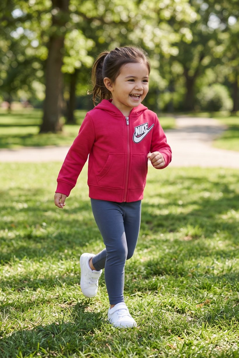 Toddlers Girl Embroidered Logo Long Sleeve Hoodie, Fuchsia