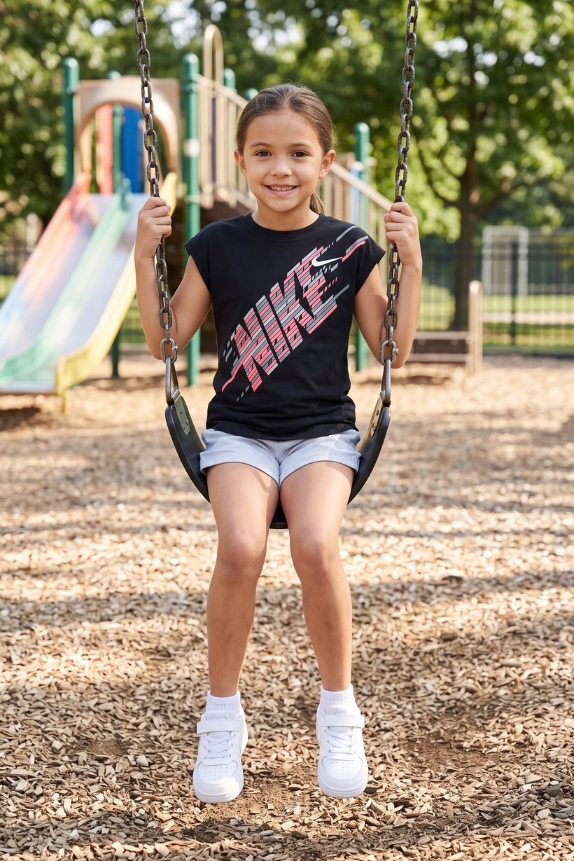 Kids Girl Sportswear Fit Short Sleeve Outdoor Top, Black