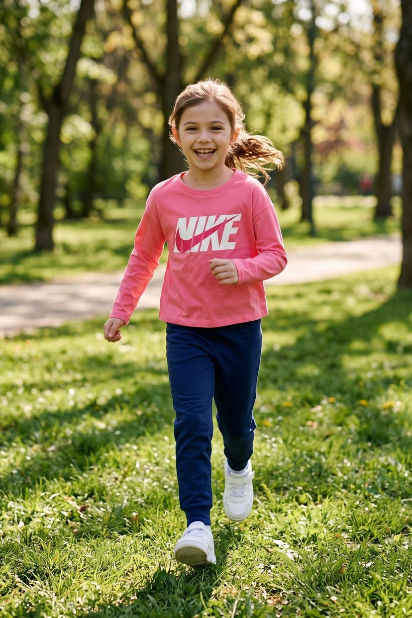 Kids Girl Sportswear Fit Long Sleeve Outdoor Top, Dark Pink