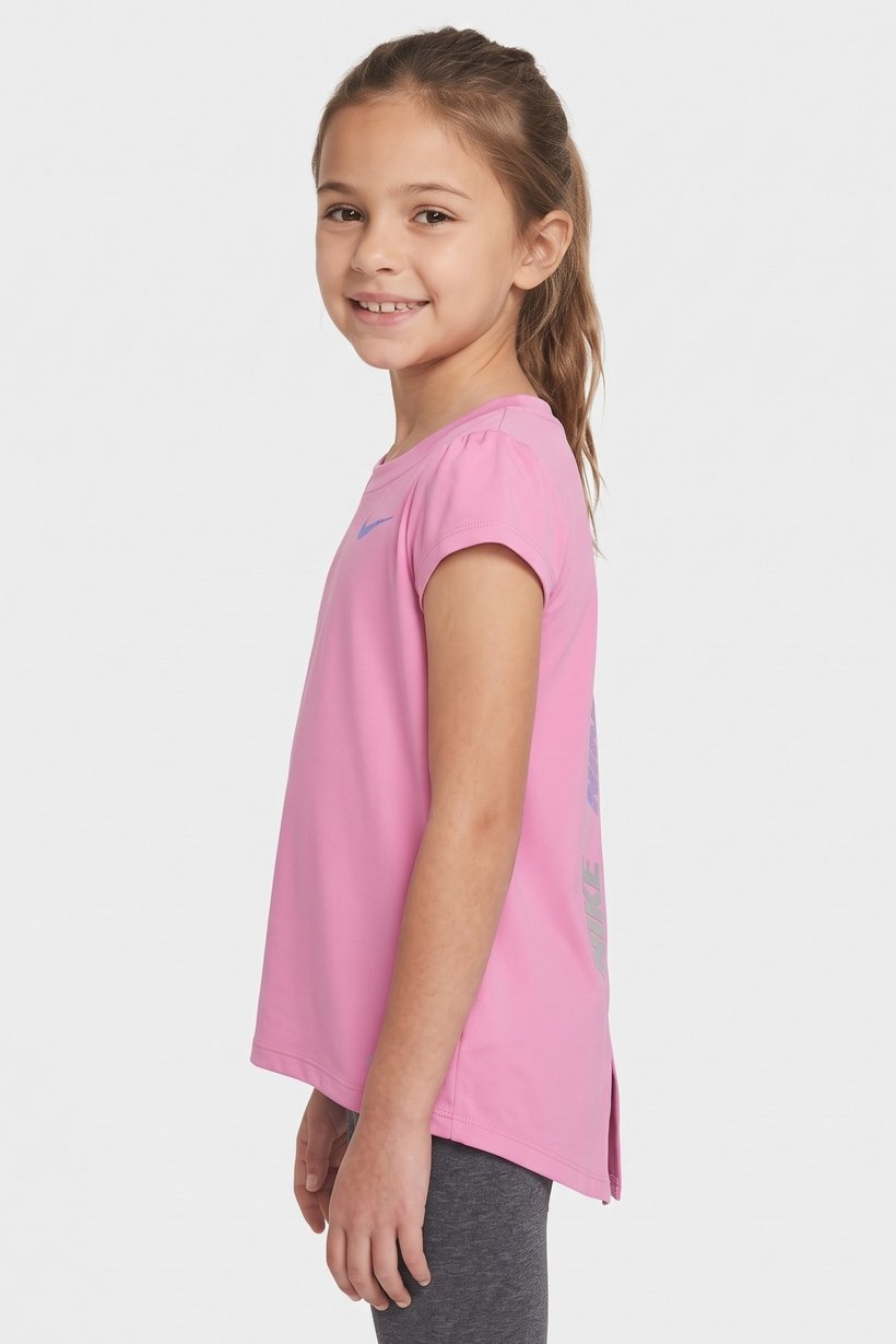 Toddlers Girl Short Sleeve Brand Logo Top, Dusty Pink