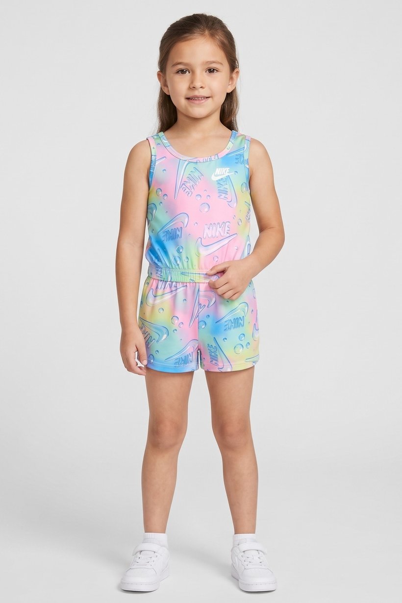 Toddlers Girl Allover Print Sleeveless Rompers, Multicolor