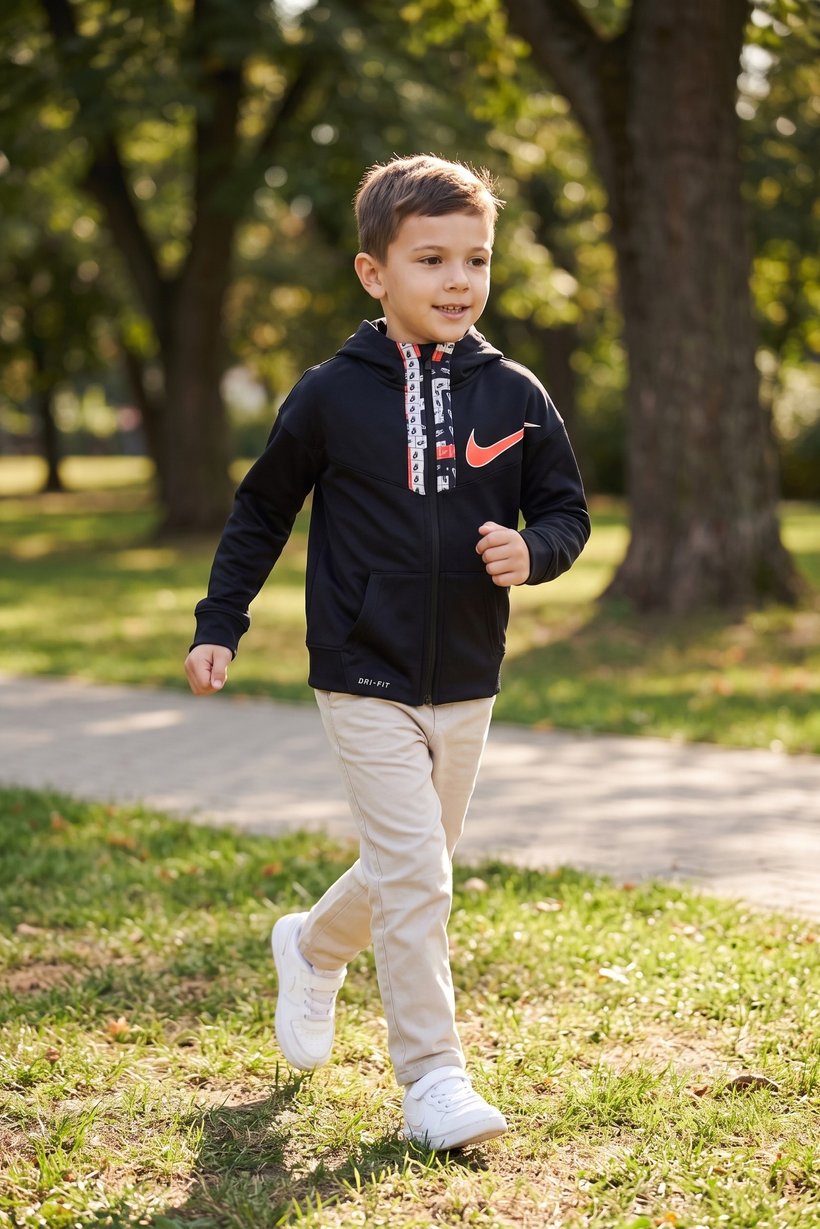 Toddlers Boy Dri Fit Long Sleeve Outdoor Hoodie, Black