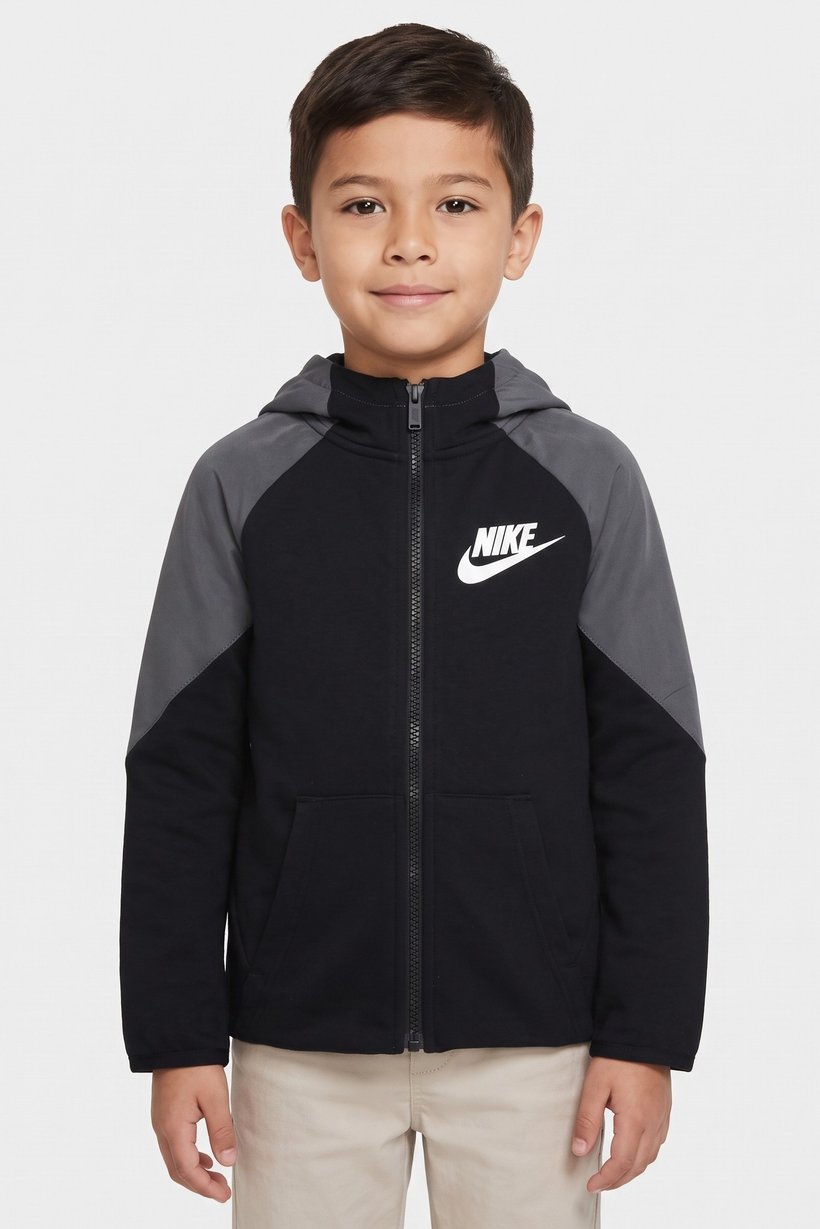 Toddlers Boy Brand Logo Long Sleeve Full Zip Hoodie, Black