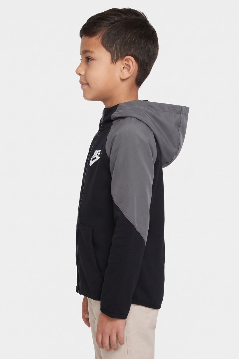 Toddlers Boy Brand Logo Long Sleeve Full Zip Hoodie, Black
