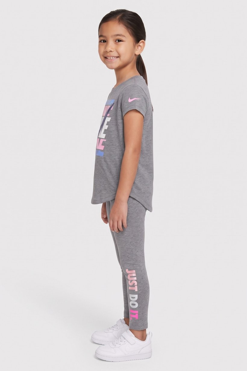 Toddlers Girl 2 Pieces Short Sleeve T-Shirt And Leggings Set, Dark Grey