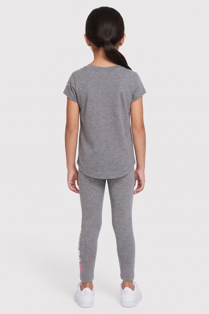 Toddlers Girl 2 Pieces Short Sleeve T-Shirt And Leggings Set, Dark Grey