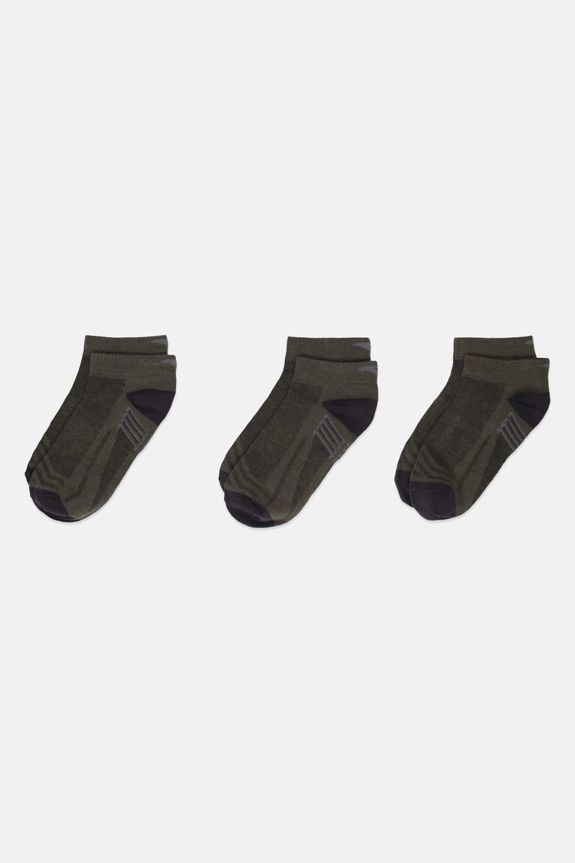 Kids Boy 3 Pairs Brand Logo Ankle Socks, Green