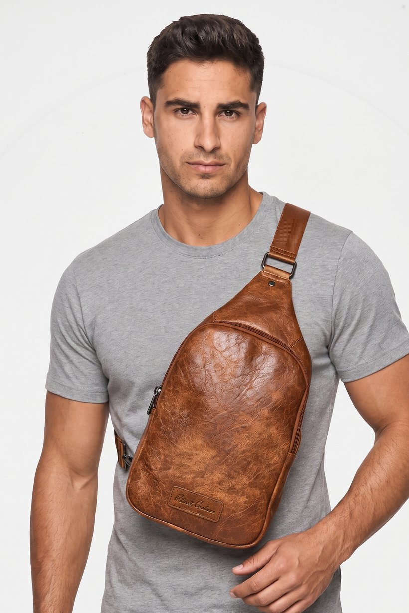 Men Brand Logo Fanny Pack, Brown