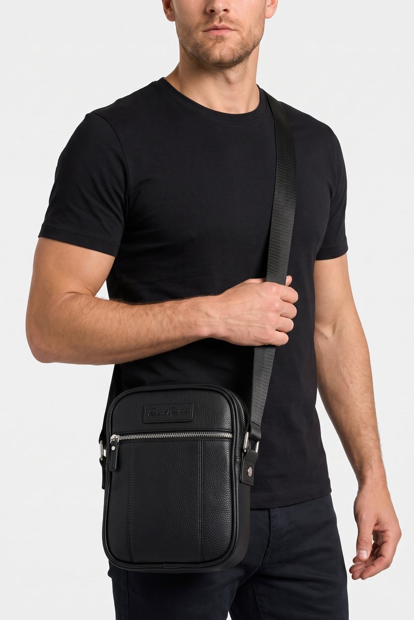 Men Brand Logo Cross Body Bag, Black