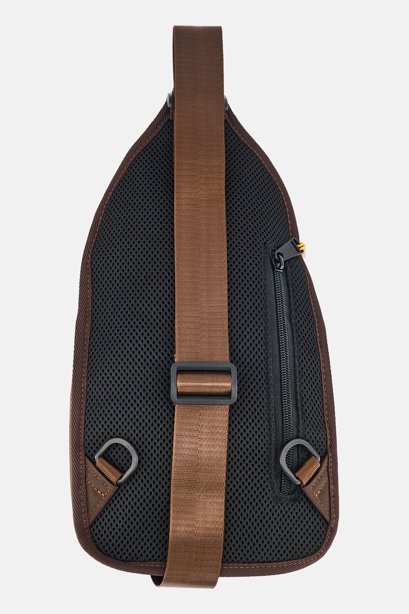 Men Brand Logo Sling Backpack, Brown