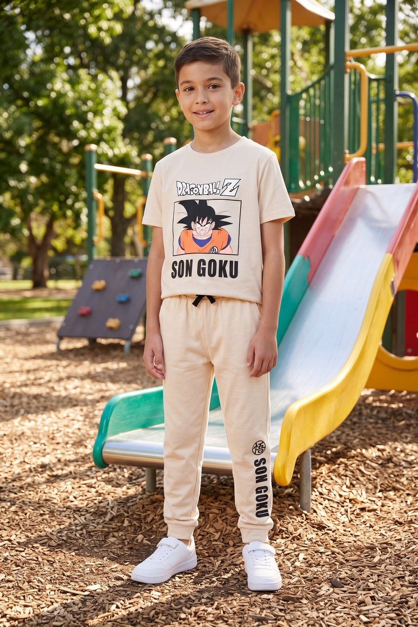 Kids Boy 2Pcs Short Sleeve T-Shirt And Jogger Pants Set, Beige