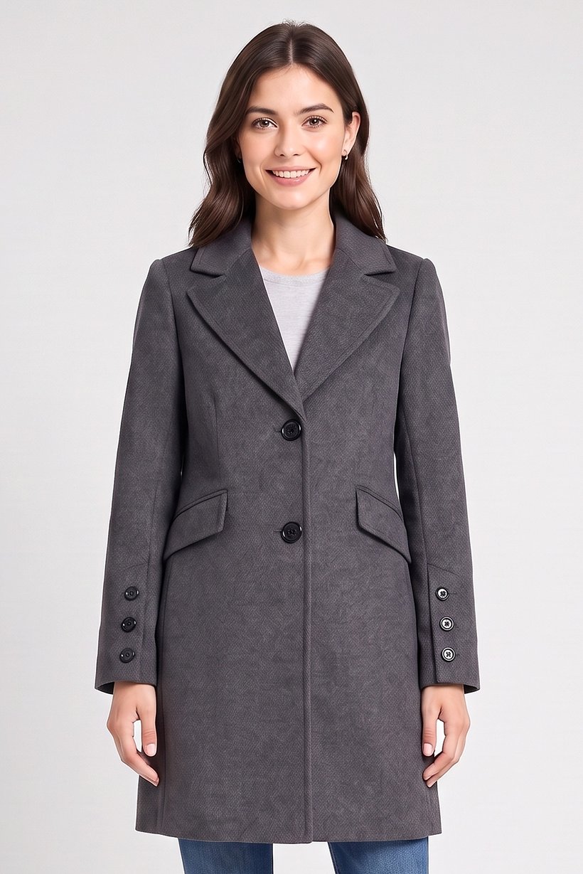 Women Textured Trench Coat, Charcoal Grey