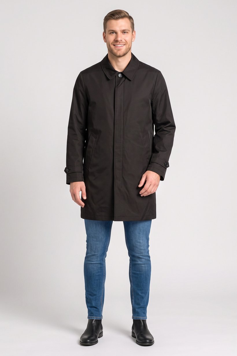Men Solid Raincoat Jacket, Black