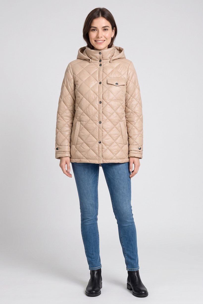 Women Quilted Puffer Jacket, Beige