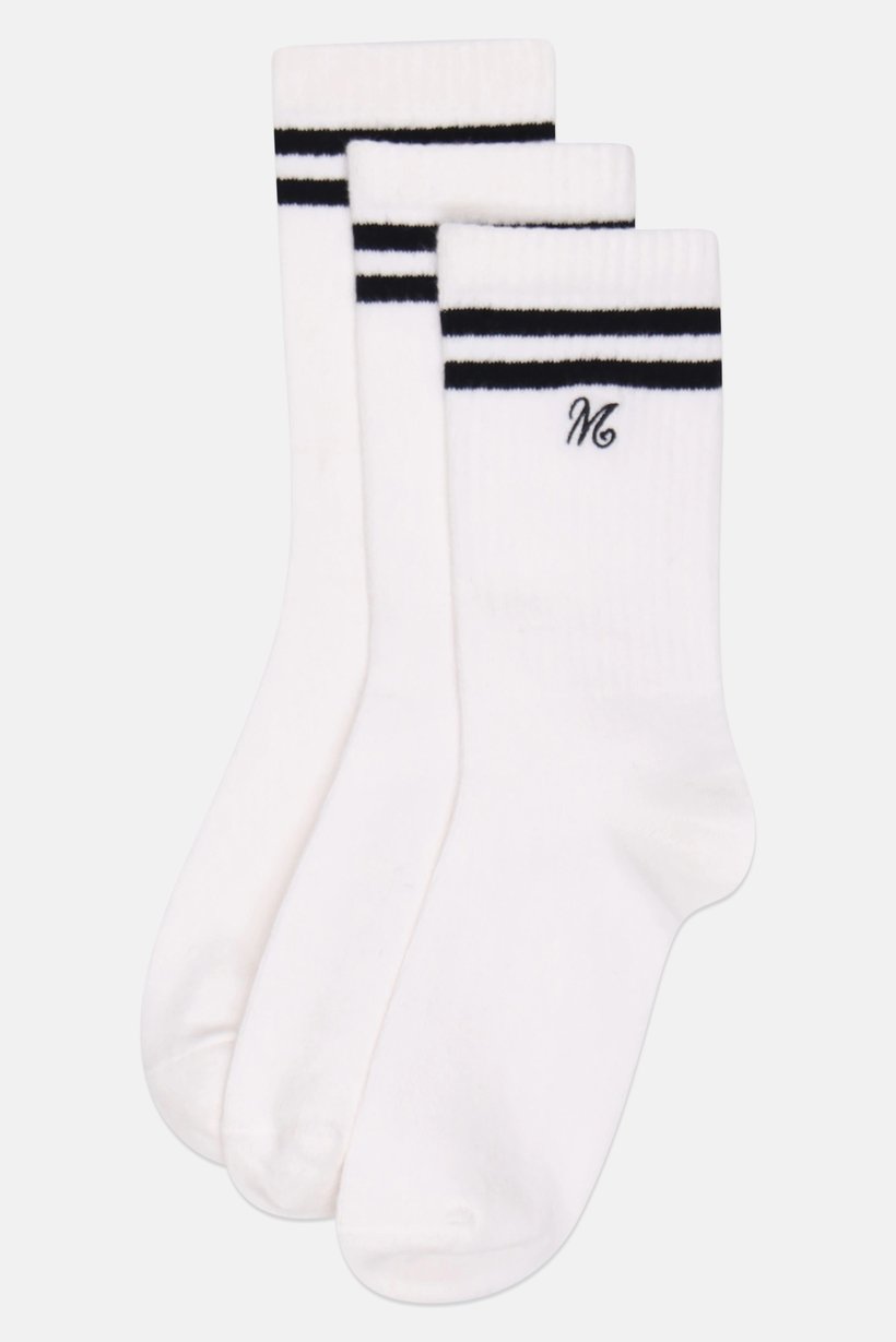 Women 3 Pairs Embroidered Logo Crew Socks, White