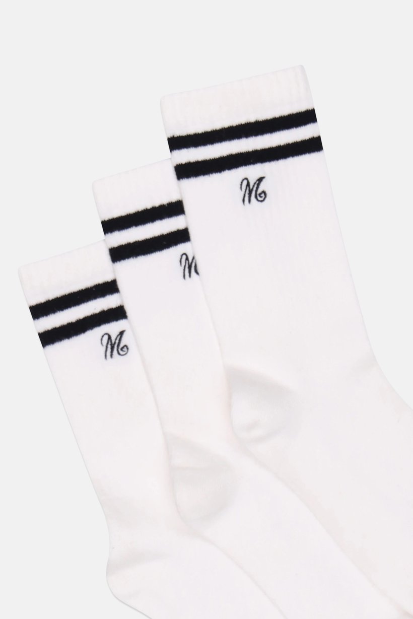 Women 3 Pairs Embroidered Logo Crew Socks, White