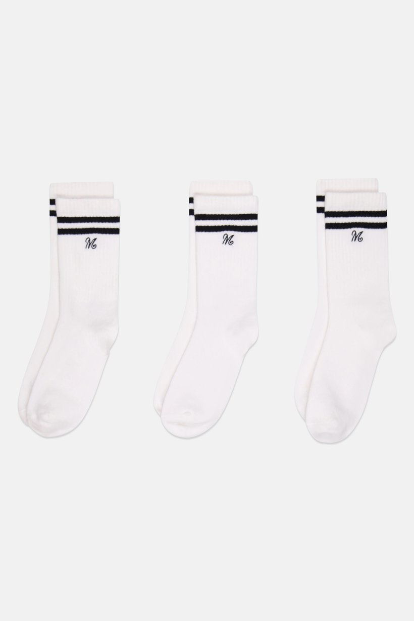 Women 3 Pairs Embroidered Logo Crew Socks, White