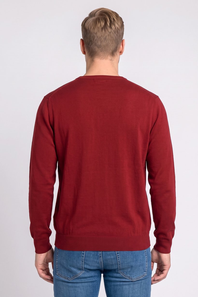 Men V-Neck Textured Sweater, Red