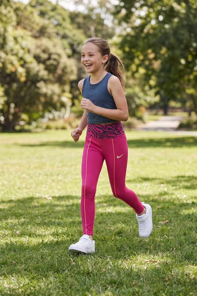 Kids Girl Sportswear Fit Training Leggings, Dark Fuchsia