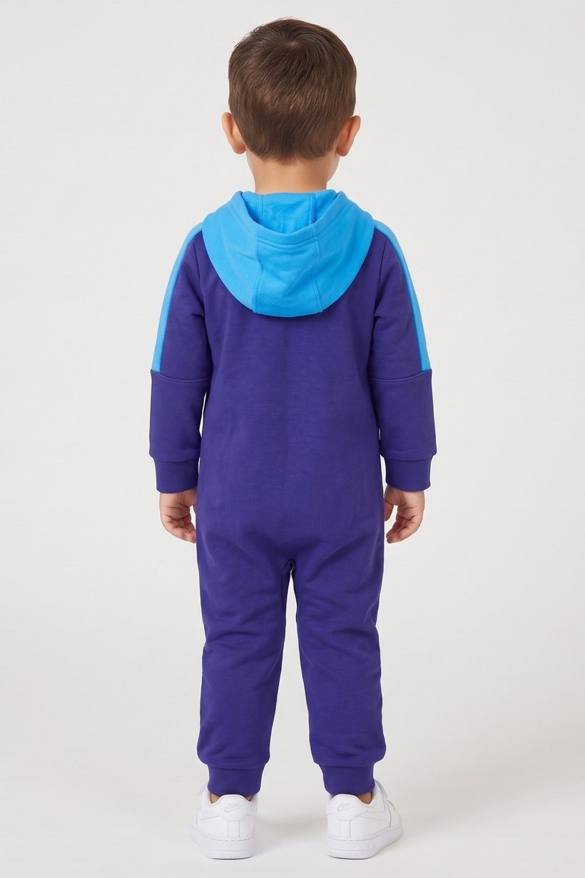 Toddlers Boy Brand Logo Long Sleeve Hooded Romper, Blue