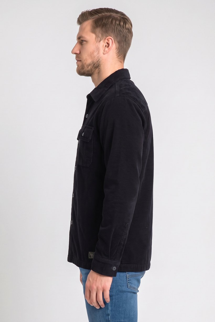 Men Corduroy Long Sleeve Jacket Shirt, Deep Navy