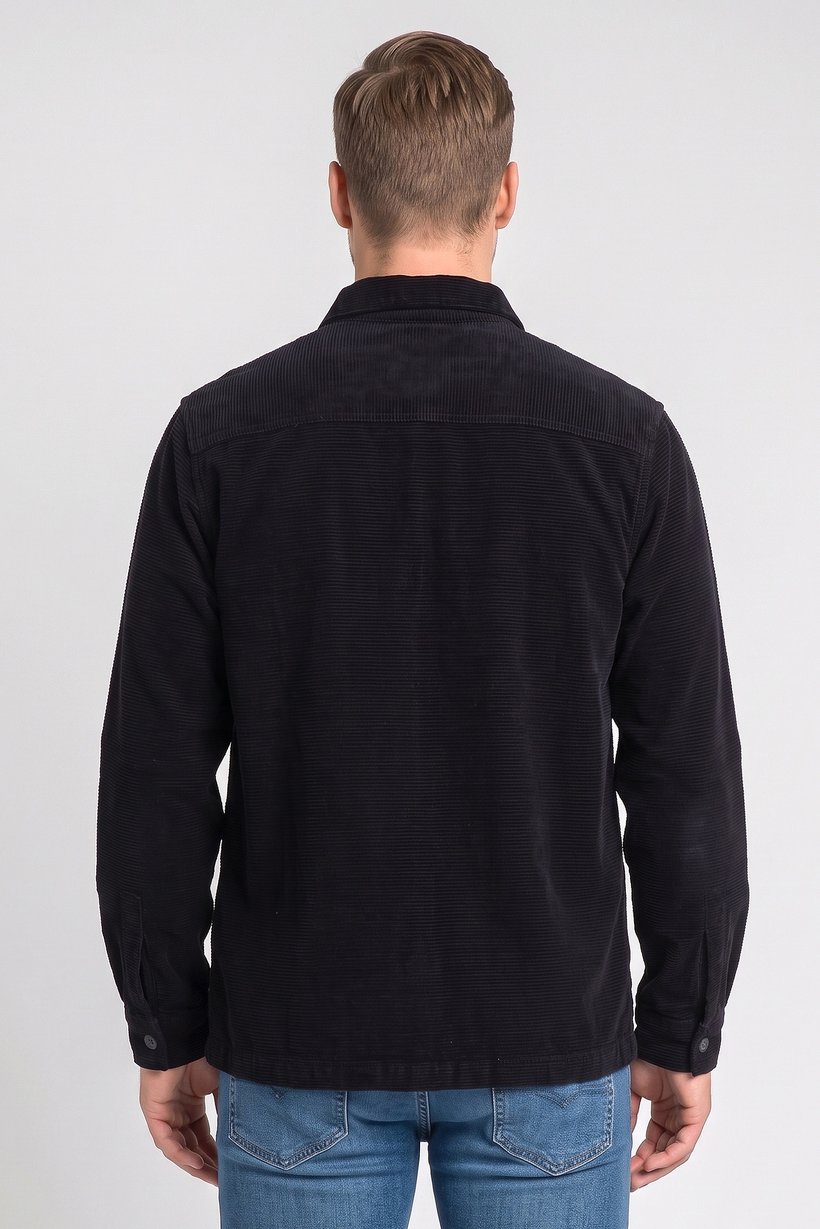 Men Corduroy Long Sleeve Jacket Shirt, Deep Navy
