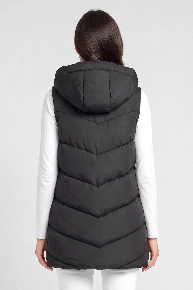 Women Quilted Puffer Vest Jacket, Black