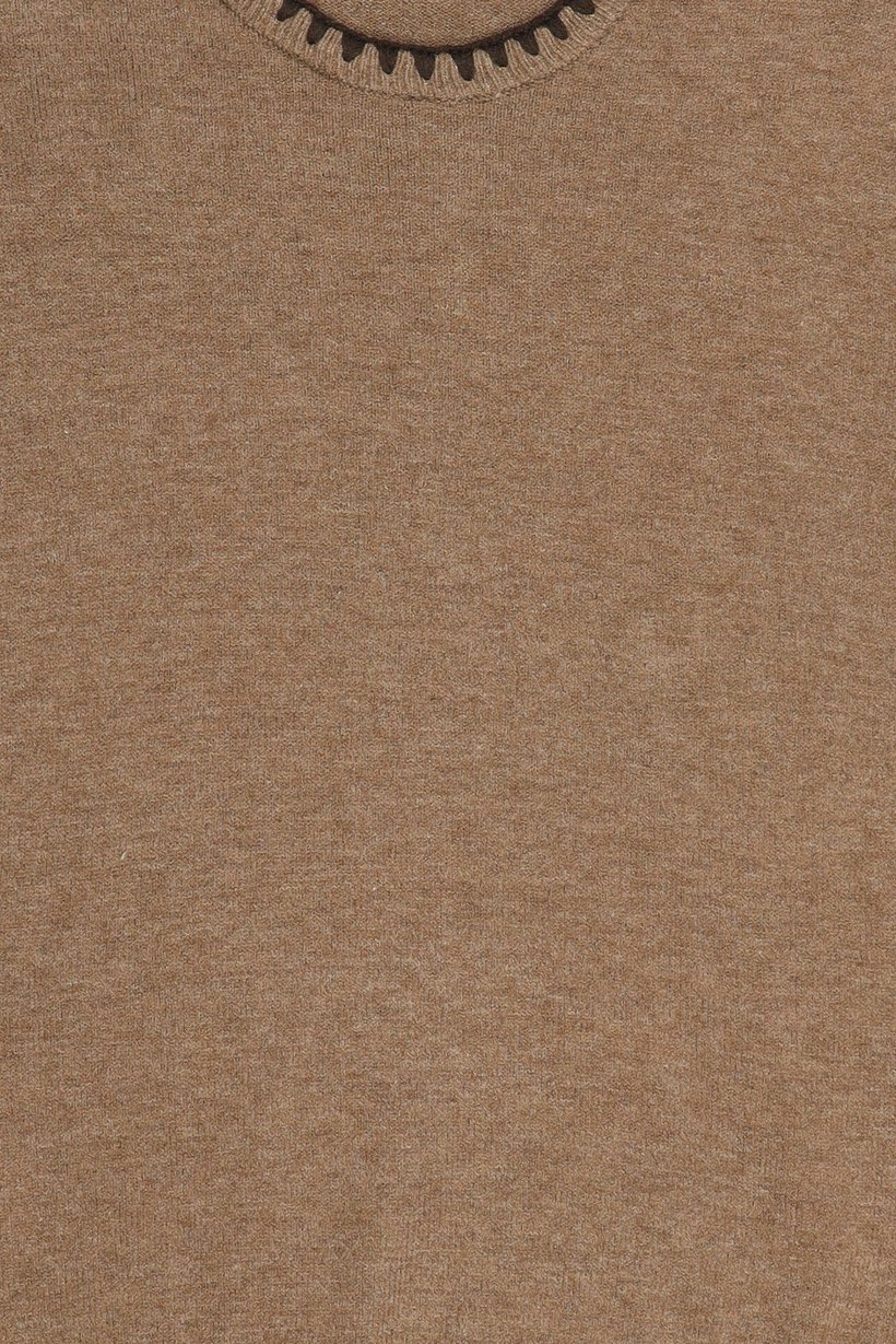 Women Crew Neck Plain Sweater, Brown