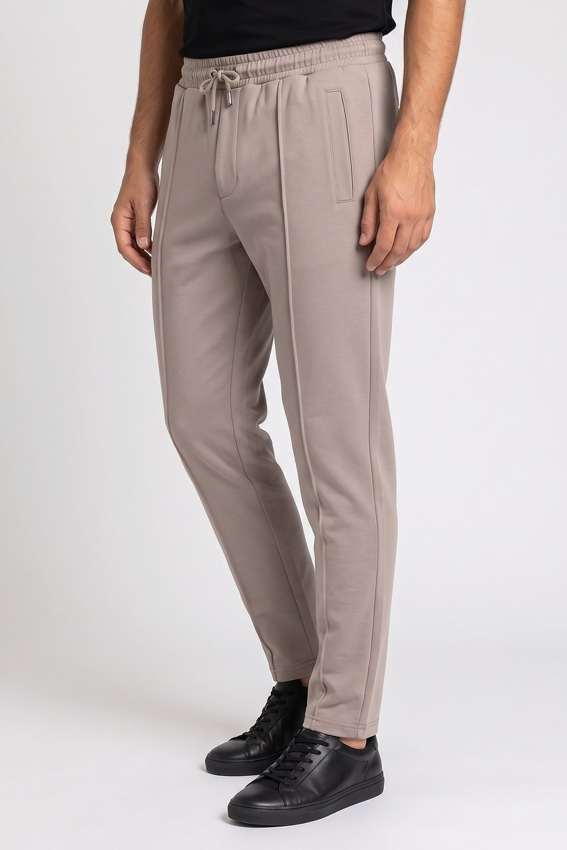 Men Regular Fit Solid Straight Leg Pants, Taupe