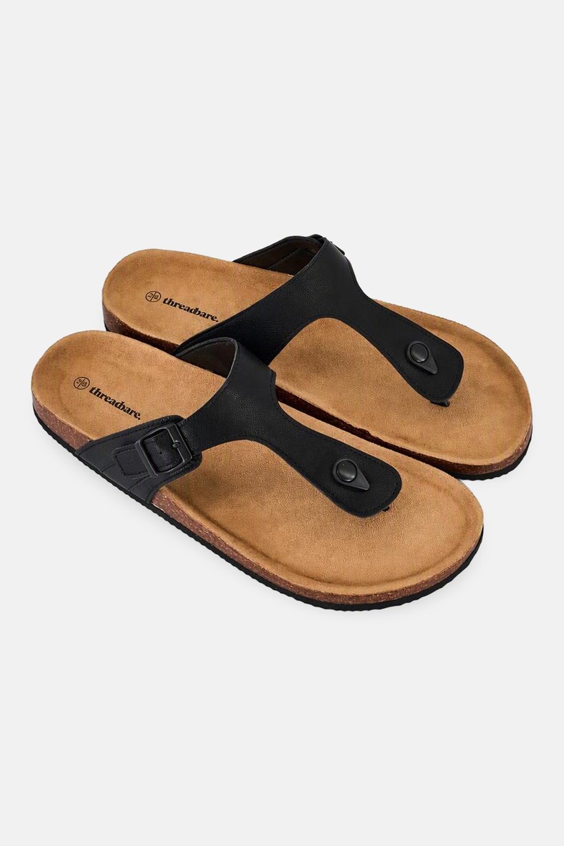 Men Brand Logo Slip On Sandals, Black