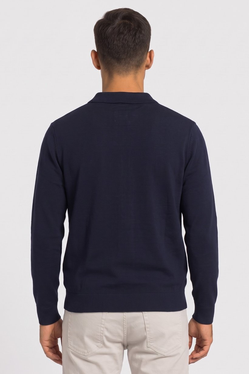 Men Long Sleeve Knitted Full Zip Cardigans, Navy