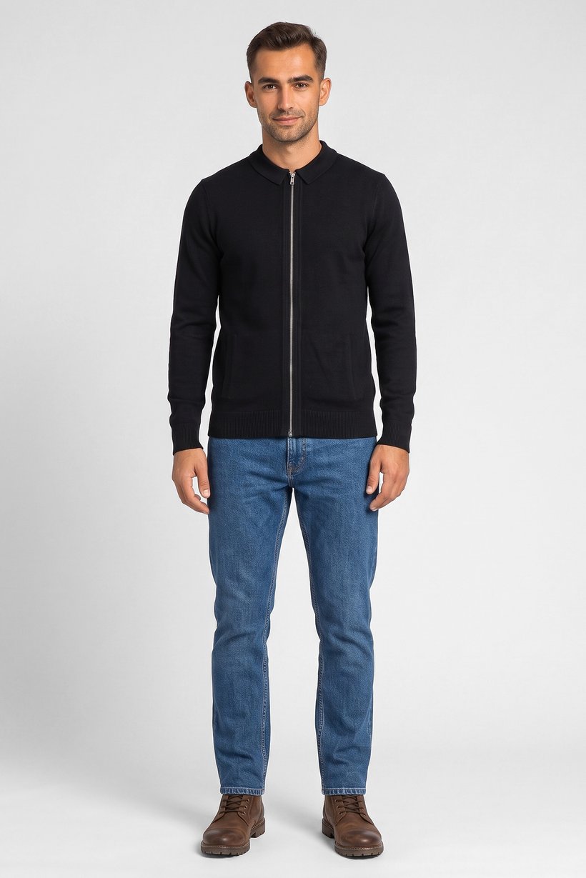 Men Spread Collar Solid Cardigan, Black