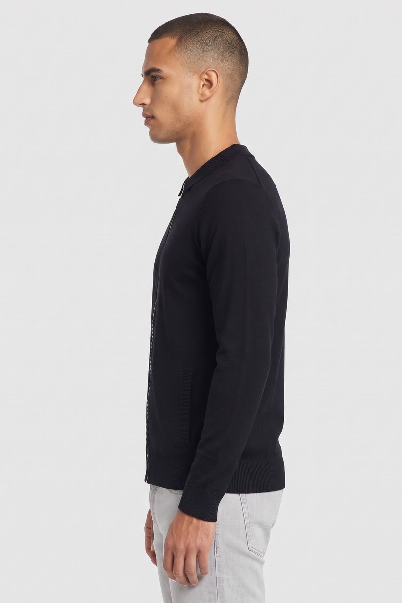 Men Spread Collar Solid Cardigan, Black