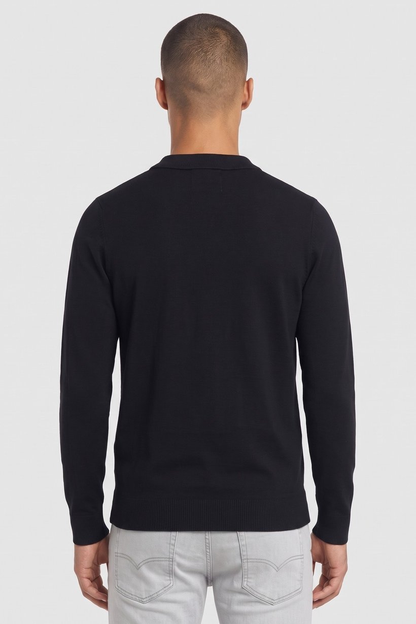 Men Spread Collar Solid Cardigan, Black