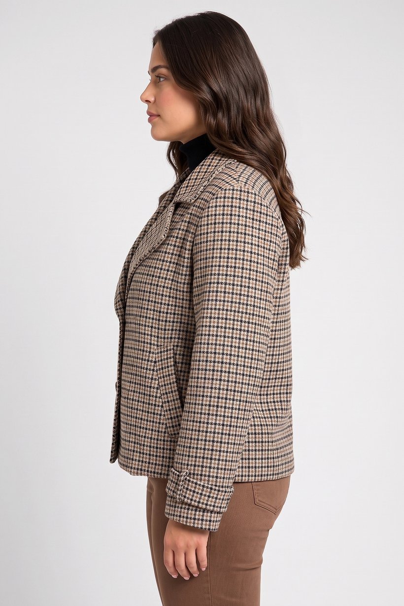 Women Checkered Crop Trench Coat, Multicolor