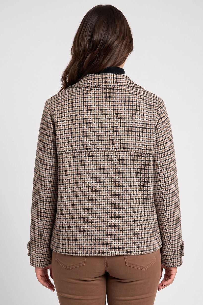 Women Checkered Crop Trench Coat, Multicolor