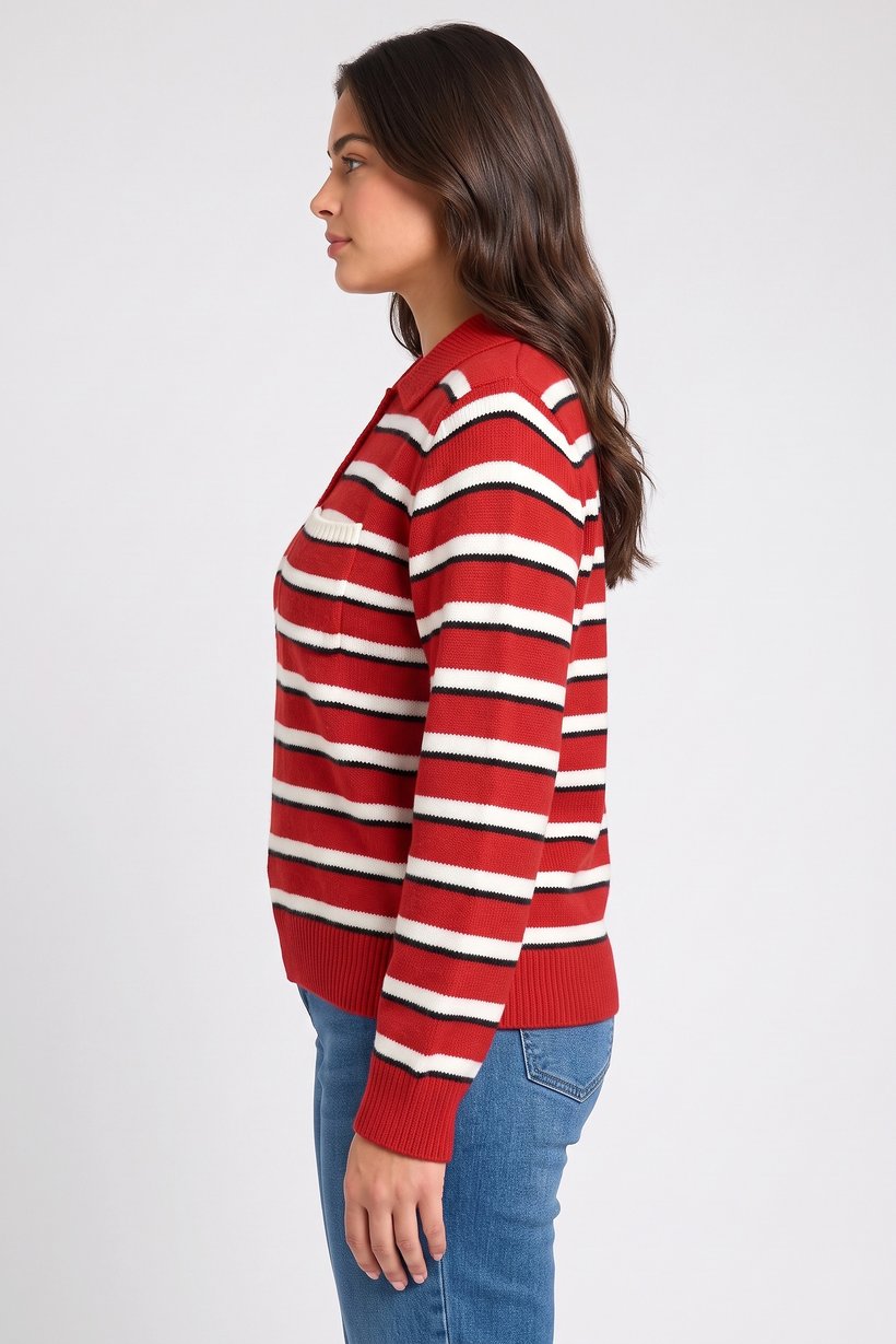 Women Spread Collar Stripe Sweater, Multicolor